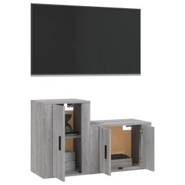 Set dulapuri tv, 2 piese, gri sonoma, lemn prelucrat, 3 image