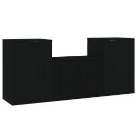 Set dulapuri tv, 3 piese, negru, lemn prelucrat, 2 image