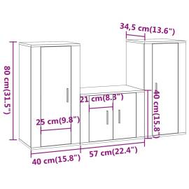 Set comodă tv, 3 piese, alb extralucios, lemn prelucrat, 8 image