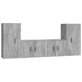 Set dulap tv, 4 piese, gri beton, lemn prelucrat, 2 image