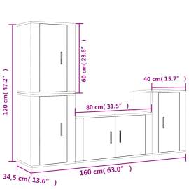 Set dulap tv, 4 piese, alb, lemn prelucrat, 7 image