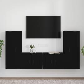 Set dulap tv, 4 piese, negru, lemn prelucrat