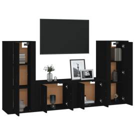 Set dulap tv, 4 piese, negru, lemn prelucrat, 3 image