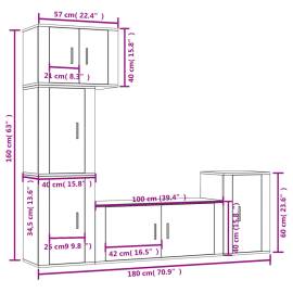 Set dulapuri tv, 5 piese, gri sonoma, lemn prelucrat, 8 image