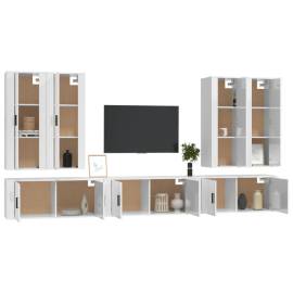 Set dulapuri tv, 7 piese, alb extralucios, lemn prelucrat, 3 image