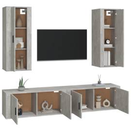 Set dulap tv, 4 piese, gri beton, lemn prelucrat, 3 image