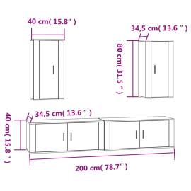 Set dulap tv, 4 piese, gri beton, lemn prelucrat, 7 image