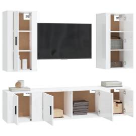 Set dulap tv, 5 piese, alb extralucios, lemn prelucrat, 3 image
