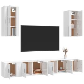 Set dulap tv, 6 piese, alb extralucios, lemn prelucrat, 3 image