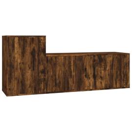 Set dulapuri tv, 2 piese, stejar fumuriu, lemn prelucrat, 2 image