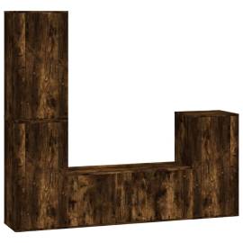Set dulapuri tv, 4 piese, stejar fumuriu, lemn prelucrat, 2 image
