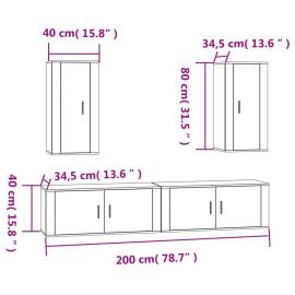 Set dulapuri tv, 4 piese, stejar fumuriu, lemn prelucrat, 7 image