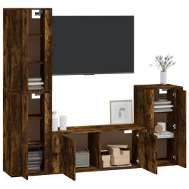 Set dulapuri tv, 4 piese, stejar fumuriu, lemn prelucrat, 3 image