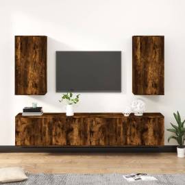 Set dulapuri tv, 4 piese, stejar fumuriu, lemn prelucrat
