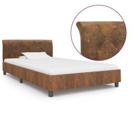 Cadru de pat, maro, 100 x 200 cm, piele întoarsă ecologică