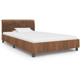 Cadru de pat, maro, 100 x 200 cm, piele întoarsă ecologică, 2 image
