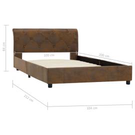 Cadru de pat, maro, 100 x 200 cm, piele întoarsă ecologică, 8 image