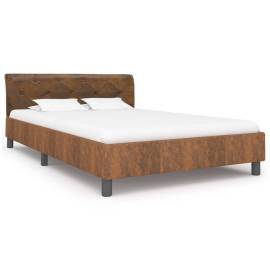 Cadru de pat, maro, 120 x 200 cm, piele întoarsă ecologică, 2 image