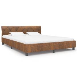 Cadru de pat, maro, 160 x 200 cm, piele întoarsă ecologică, 2 image