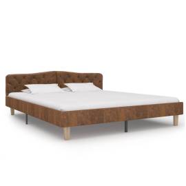 Cadru de pat, maro, 180x200 cm, piele întoarsă ecologică, 2 image