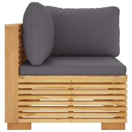 Canapea de colț de grădină cu perne gri închis lemn masiv tec, 3 image