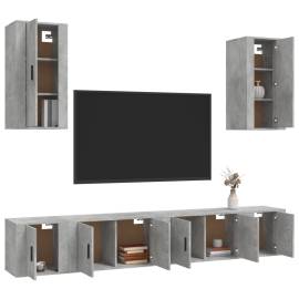 Set dulap tv, 6 piese, gri beton, lemn prelucrat, 3 image