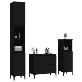 Set dulapuri de baie, 3 piese, negru, lemn prelucrat, 3 image