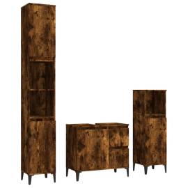Set dulapuri de baie, 3 piese, stejar afumat, lemn prelucrat, 2 image