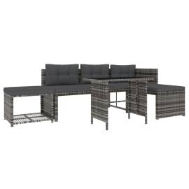 Set mobilier de grădină cu perne, 4 piese, gri, poliratan, 4 image