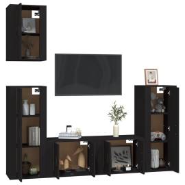 Set dulap tv,5 piese, negru, lemn prelucrat, 3 image