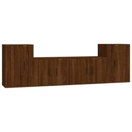 Set dulapuri tv, 4 piese, stejar maro, lemn prelucrat, 2 image