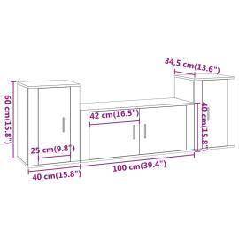 Set dulapuri tv, 3 piese, stejar fumuriu, lemn prelucrat, 8 image