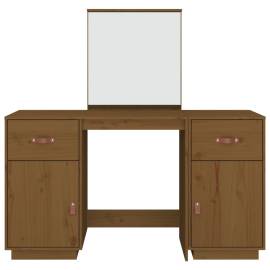 Set masă de toaletă cu oglindă, maro miere, lemn masiv de pin, 6 image