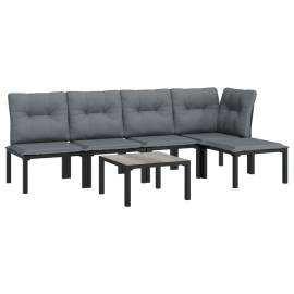 Set mobilier de grădină, 6 piese, negru și gri, poliratan, 3 image