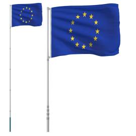 Steag europa și stâlp din aluminiu, 5,55 m, 2 image