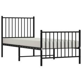 Cadru pat metalic cu tăblii de cap/picioare, negru, 75x190 cm, 3 image