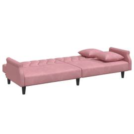 Canapea extensibilă cu cotiere, roz, catifea, 8 image
