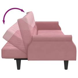 Canapea extensibilă cu cotiere, roz, catifea, 9 image