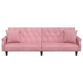 Canapea extensibilă cu cotiere, roz, catifea, 4 image