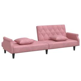 Canapea extensibilă cu cotiere, roz, catifea, 7 image