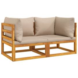 Canapele colț modulare, 2 buc, perne taupe, lemn masiv acacia, 2 image