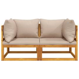 Canapele colț modulare, 2 buc, perne taupe, lemn masiv acacia, 3 image
