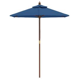 Umbrelă de soare de grădină stâlp din lemn, albastru 196x231 cm, 3 image
