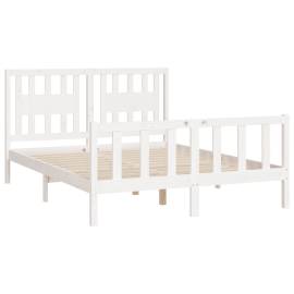 Cadru de pat cu tăblie, alb, 140x200 cm, lemn masiv de pin, 4 image