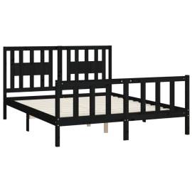 Cadru de pat cu tăblie, negru, 160x200 cm, lemn masiv de pin, 4 image