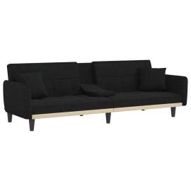 Canapea extensibilă cu suporturi de pahare, negru, textil, 5 image