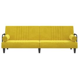 Canapea extensibilă cu cotiere, galben, catifea, 4 image