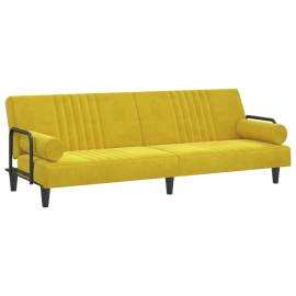 Canapea extensibilă cu cotiere, galben, catifea, 2 image