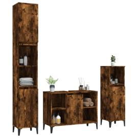 Set mobilier de baie, 3 piese, stejar fumuriu, lemn prelucrat, 4 image