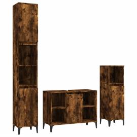 Set mobilier de baie, 3 piese, stejar fumuriu, lemn prelucrat, 2 image